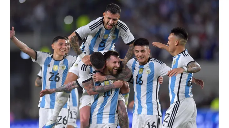 El festejo de todos los jugadores argentinos.