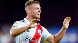 Beltrán festejando su gol a Lanús.