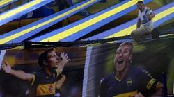 BUENOS AIRES, ARGENTINA - FEBRUARY 19: A fan gestures next to banners with images of Martin Palermo, coach of Platense, and former Boca Juniors' player before a match between Boca Juniors and Platense as part of Liga Profesional 2023 at Estadio Alberto J. Armando on February 19, 2023 in Buenos Aires, Argentina. (Photo by Daniel Jayo/Getty Images)