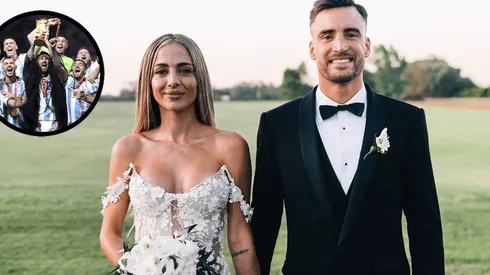 Nicolás Tagliafico y Carolina Calvagni en su boda.