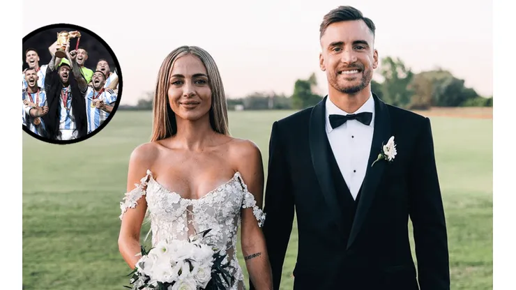 Nicolás Tagliafico y Carolina Calvagni en su boda.