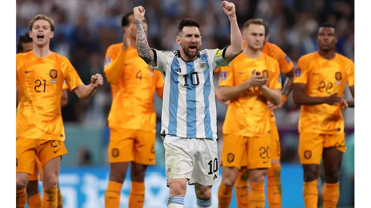 Lionel Messi en la celebración durante la tanda de lanzamientos de penales vs. Países Bajos.