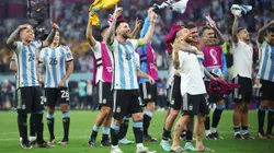 DOHA, QATAR - DECEMBER 03: Argentina players celebrate after the team's victory during the FIFA World Cup Qatar 2022 Round of 16 match between Argentina and Australia at Ahmad Bin Ali Stadium on December 03, 2022 in Doha, Qatar. (Photo by Alex Grimm/Getty Images)