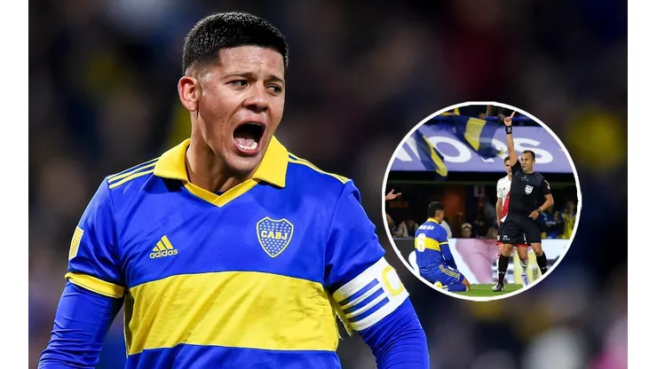 Marcos Rojo y la pierna fuerte en el Superclásico.