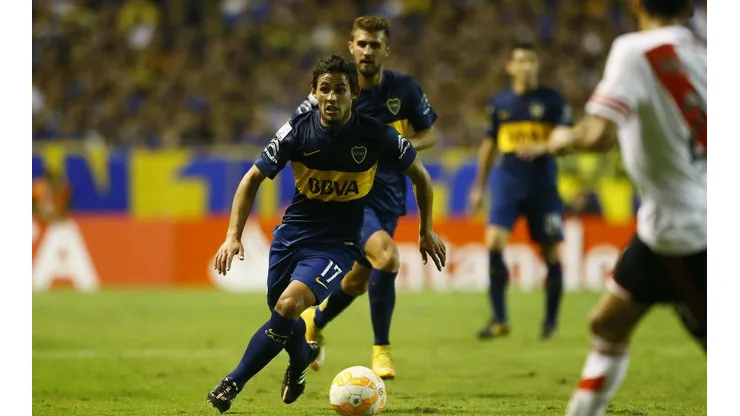 Marcelo Meli y Gino Peruzzi en el Boca-River de 2015.