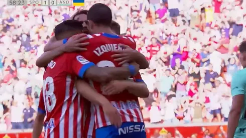 El primer gol de Izquierdoz en Gijón.