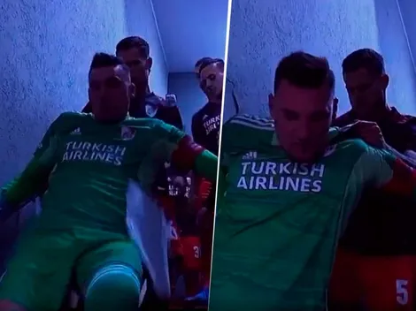 VIDEO | El resbalón de Armani en el túnel que asustó a todo River