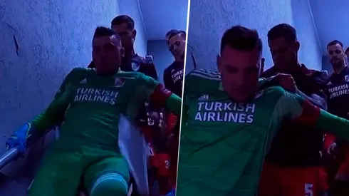 VIDEO | El resbalón de Armani en el túnel que asustó a todo River