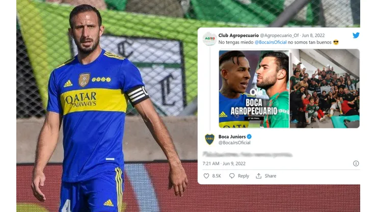 Boca le respondió a Agropecuario en Twitter.