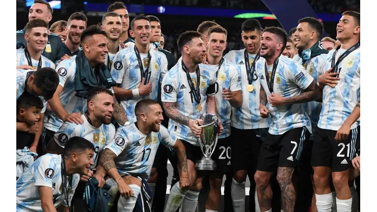 La Selección Argentina festejando la Finalissima.