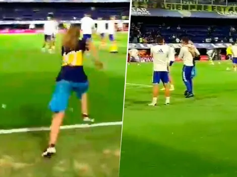 VIDEO | Una chica burló a la seguridad de Boca y entró al campo de juego para abrazar a un jugador