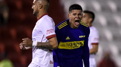 Marcos Rojo celebra su gol en el último Boca - Huracán (Foto: Getty).