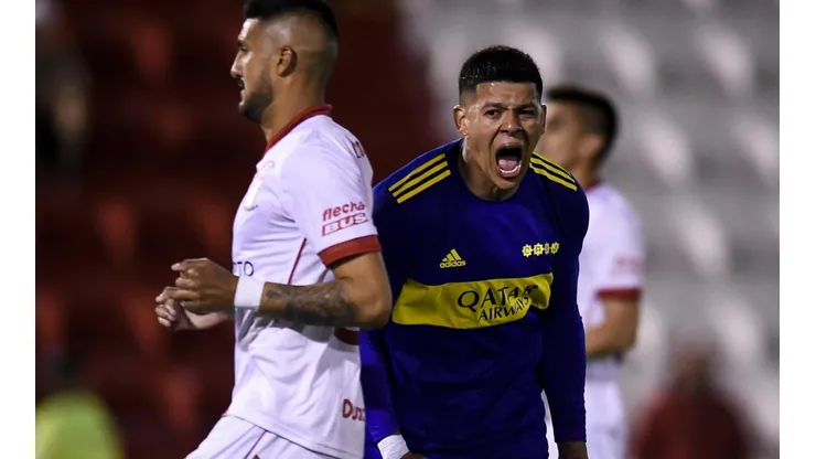 Marcos Rojo celebra su gol en el último Boca - Huracán (Foto: Getty).