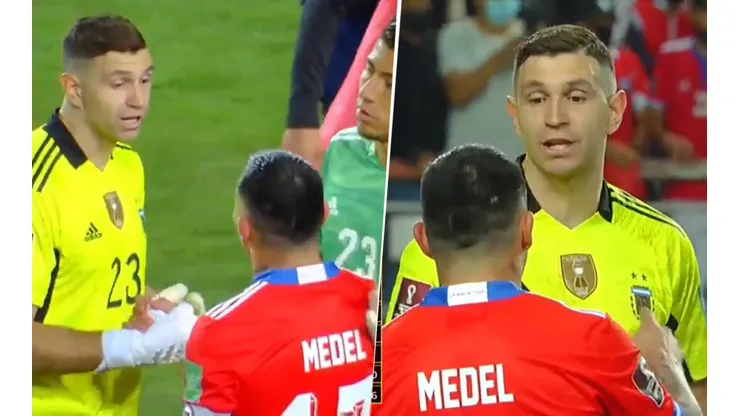 Dibu Martínez se quedó hablando con Gary Medel.