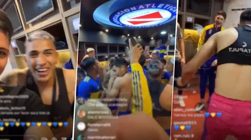 El festejo de la Reserva de Boca en el vestuario.