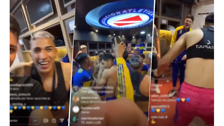 El festejo de la Reserva de Boca en el vestuario.
