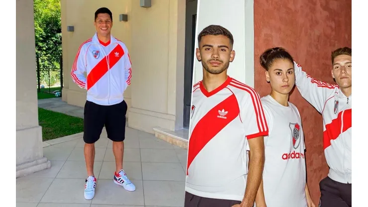 Furor por la línea retro de River: los jugadores posan con la nueva indumentaria