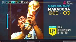 En el partido entre Racing y Defensa y Justicia homenajearon a Maradona. (TNT Sports)