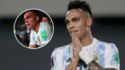 Las lágrimas de Lautaro Martínez luego de salir reemplazado en el Argentina-Uruguay (Getty)
