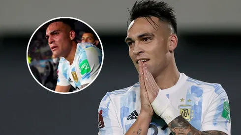 Las lágrimas de Lautaro Martínez luego de salir reemplazado en el Argentina-Uruguay (Getty)