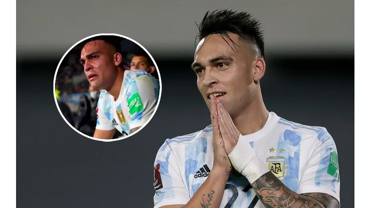 Las lágrimas de Lautaro Martínez luego de salir reemplazado en el Argentina-Uruguay (Getty)