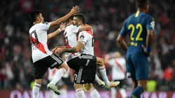 El festejo de River contra Boca en Madrid.