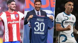 Rodrigo De Paul, Lionel Messi y Lautaro Martínez estarán esta semana en la Champions (Fotos: Getty)