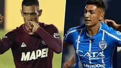 Lanús, con José Sand, y Godoy Cruz, con Ezequiel Bullaude, se enfrentarán por la Liga Profesional. (Fotos: Getty Images).