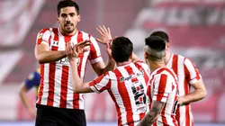El festejo de los jugadores de Estudiantes.