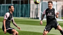 Ángel Di María y Lionel Messi en el entrenamiento del PSG (Foto: PSG vía Twitter)