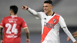 Matías Suárez festejando su gol contra Argentinos Juniors.