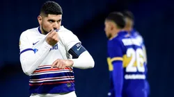 Néstor Ortigoza festejando el 2-0 de San Lorenzo.