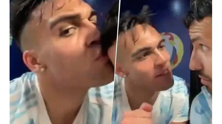 Se desconocieron totalmente: Agüero se puso a hacer un vivo...¡y Lautaro le encajó un beso!