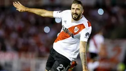 Lucas Pratto, festejando un gol con la camiseta de River.