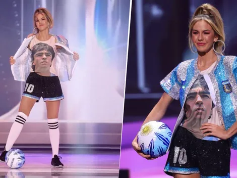 Hermoso: una modelo homenajeó a Maradona en el concurso Miss Universo