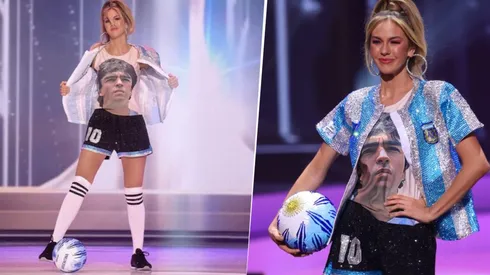 Hermoso: una modelo homenajeó a Maradona en el concurso Miss Universo