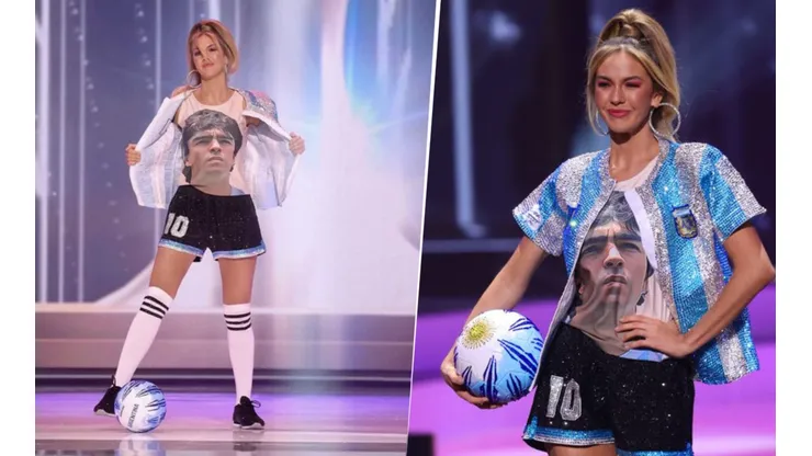 Hermoso: una modelo homenajeó a Maradona en el concurso Miss Universo