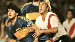 Reinaldo Merlo marcando a Diego Maradona.