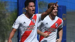 Londoño Bedoya gritando un gol ante Boca en Reserva.