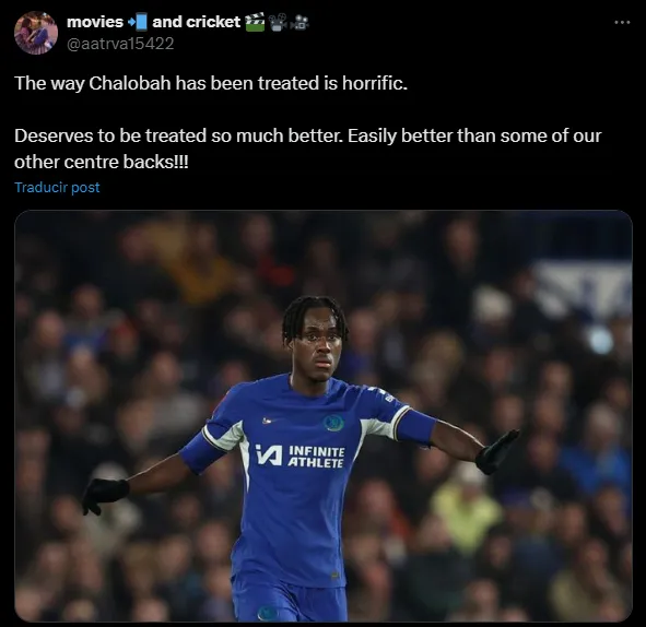 Los cuestionamientos de los hinchas de Chelsea por la situación de Chalobah (X @aatrva15422).
