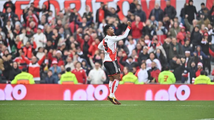 Miguel Borja festejando uno de sus goles.