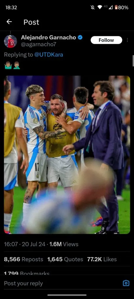 El posteo de Alejandro Garnacho.