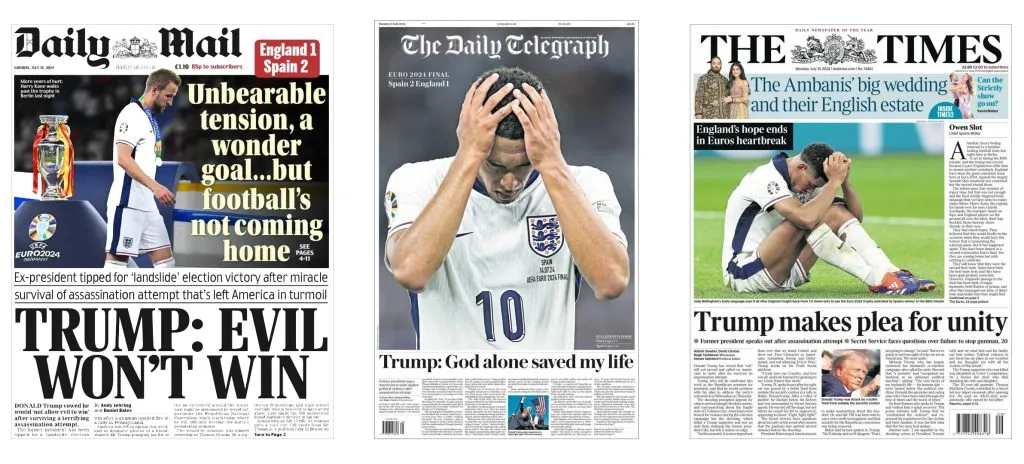 La derrota de Inglaterra, maquillada por el intento de asesinato de Trump.