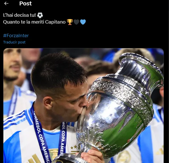 Lautaro Martínez con la Copa América. Fue figura.