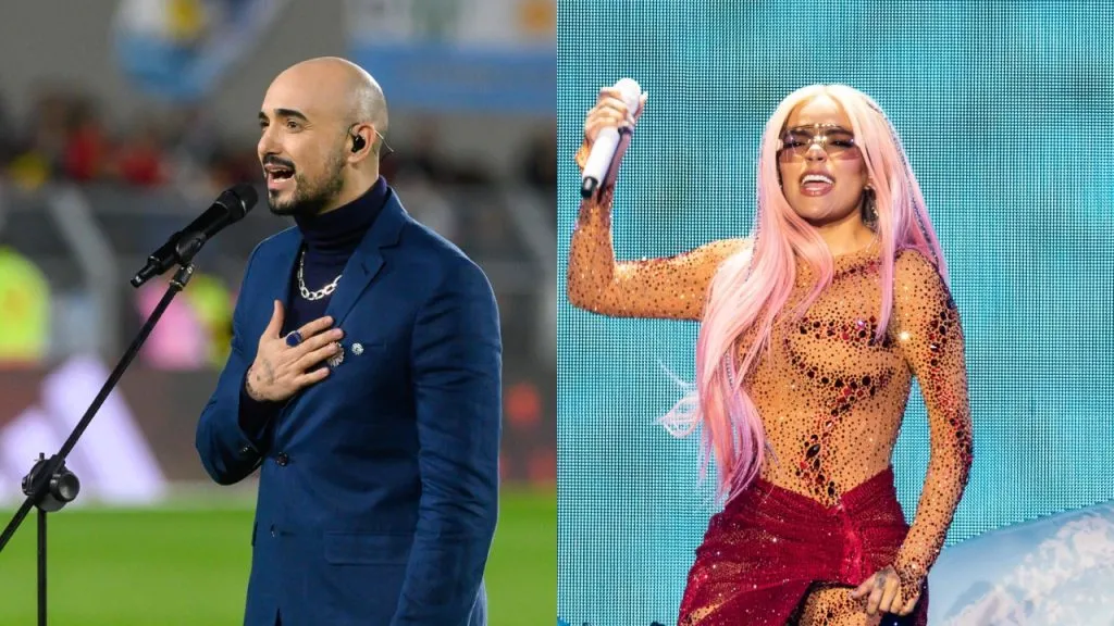 Abel Pintos y Karol G, encargados de interpretar sus respectivos himnos.