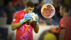 Emiliano Martínez y su hijo Santi.