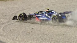 Franco Colapinto, en la arena tras un error en la parabólica de Monza.