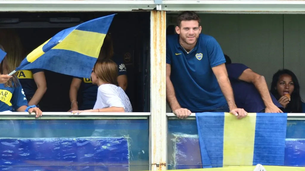Juan Martín Del Potro, en uno de los palcos de La Bombonera, alentando a Boca. (Getty Images)