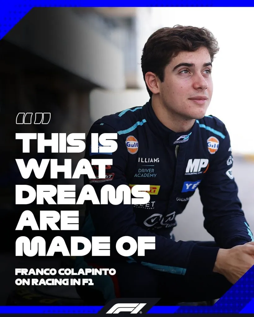 El sueño de Franco Colapinto cumplido (X @F1).