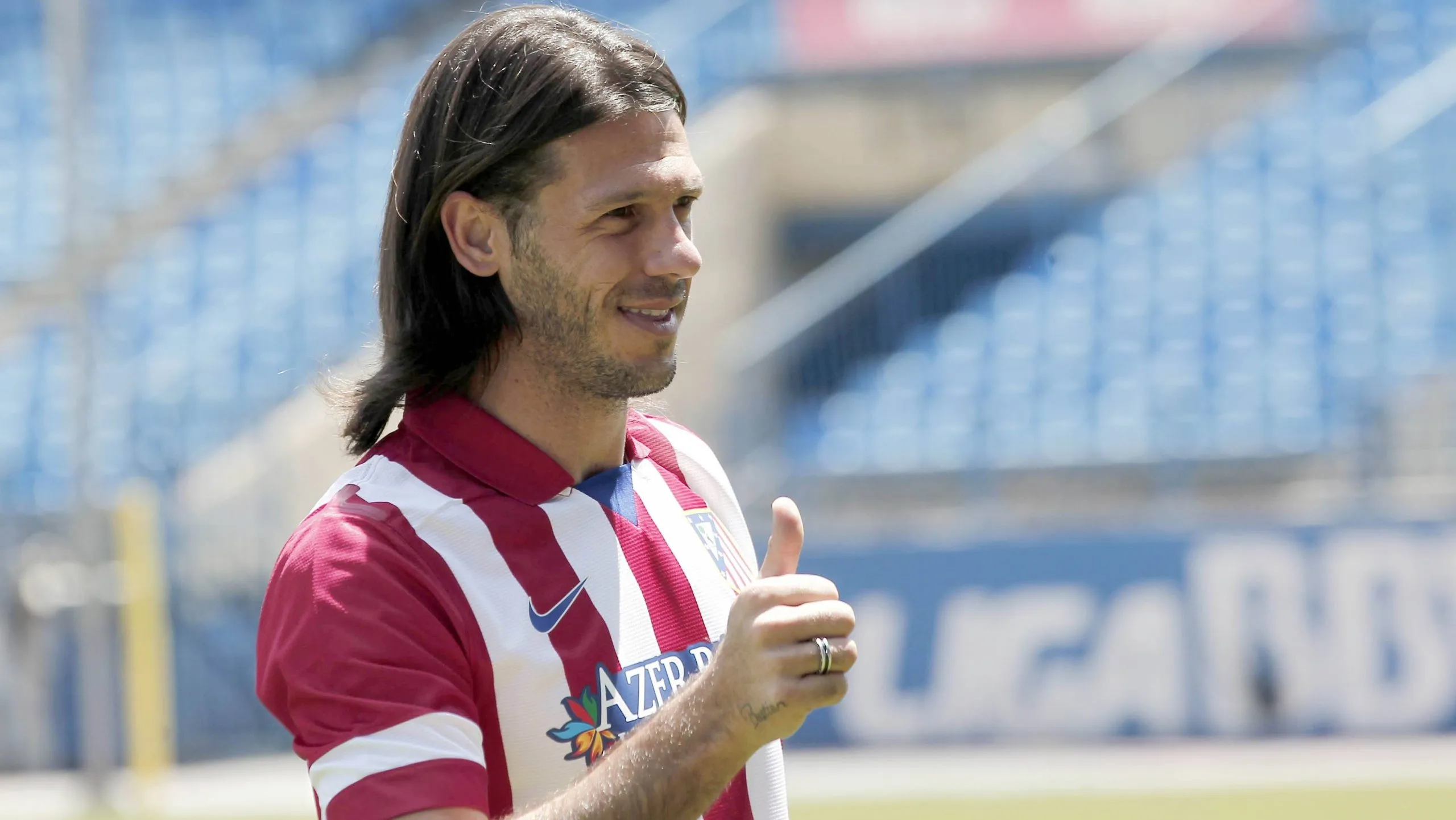 Martín Demichelis el 12 de julio del 2013, día en el que fue presentado como nuevo jugador del Atlético de Madrid en el Vicente Calderón.